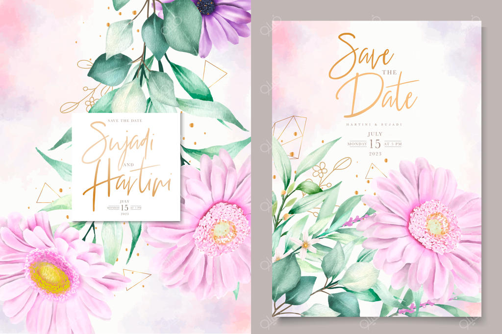 الگوی کارت دعوت با طراحی ظریف گل‌آب‌رنگی و رنگ‌های ملایم