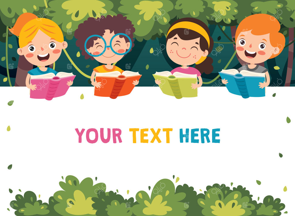 تصویرسازی کارتونی کودکان در حال کتاب خواندن