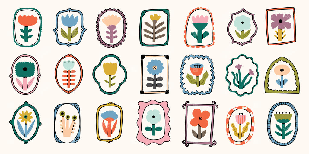 مجموعه تصویرسازی‌های گل‌دار زنده در قاب‌های تزیینی - پرو وکتور