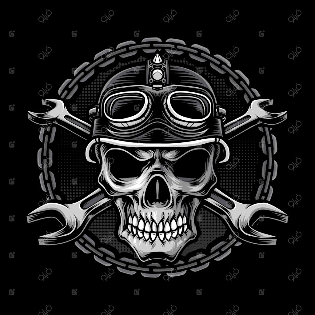 لوگوی کلاهی با تصویر جمجمه موتور سوار