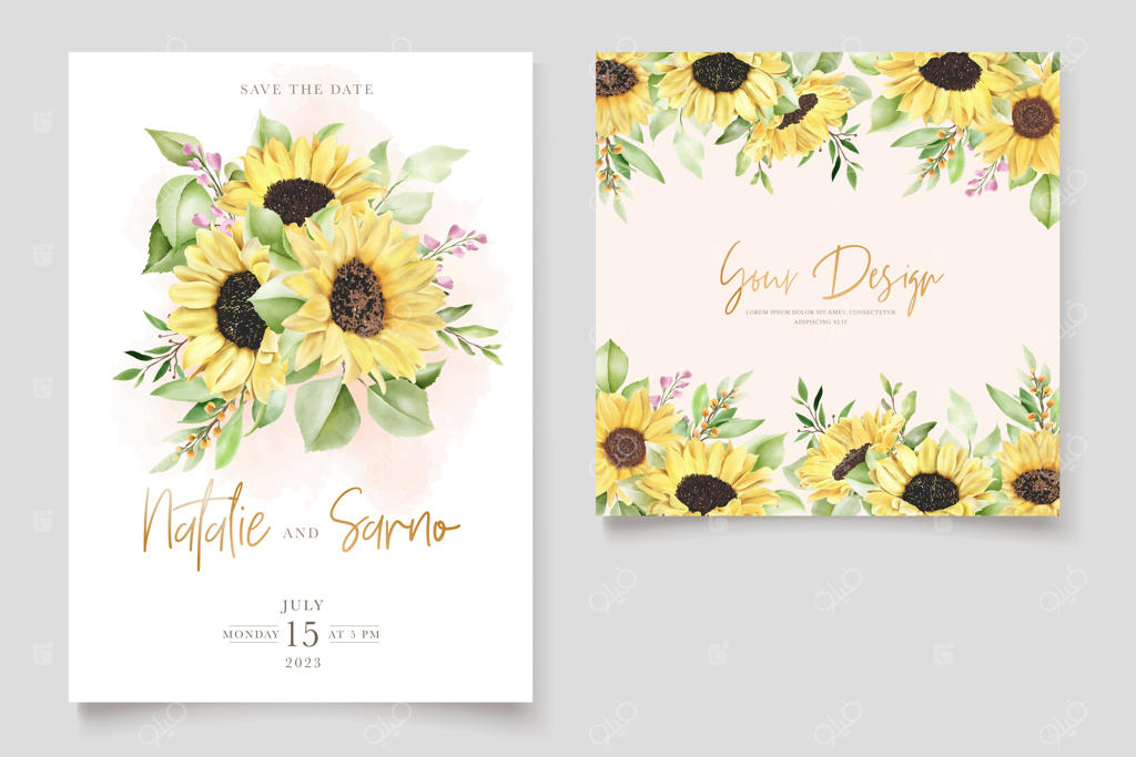 کارت دعوت گل آفتابگردان طراحی شده با دست و شیک