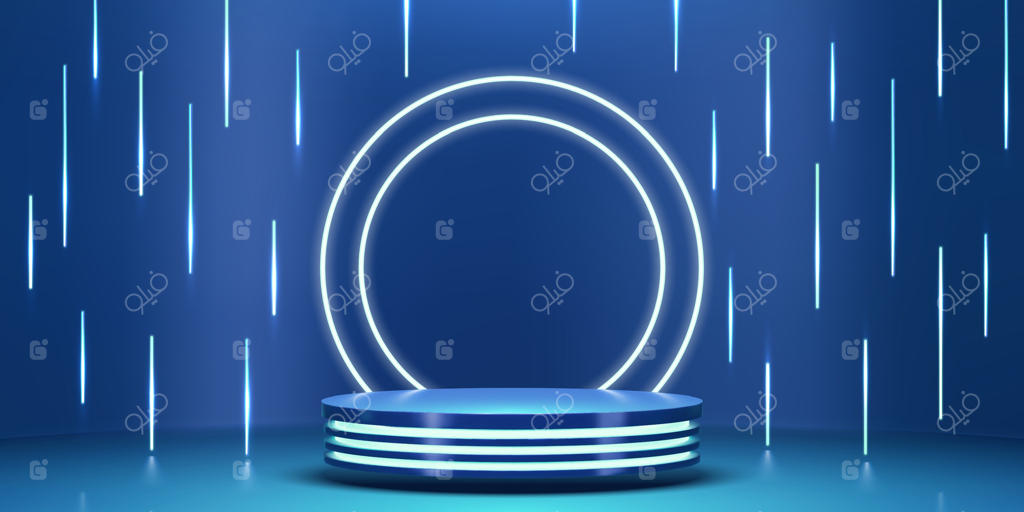 استیج محصول با نور نئونی و پایه سه‌بعدی