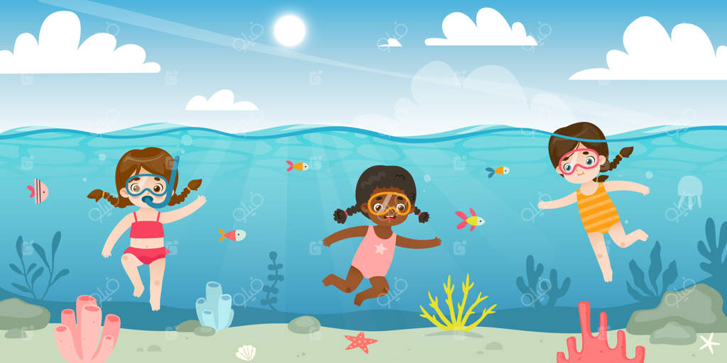 بچه‌های بامزه در حال شیرجه زدن در دریا.