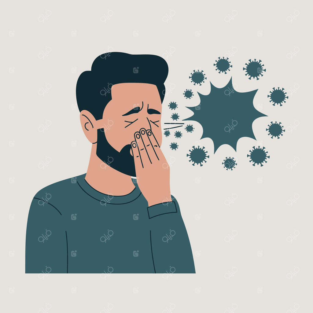 مرد در حال سرفه و انتشار ویروس