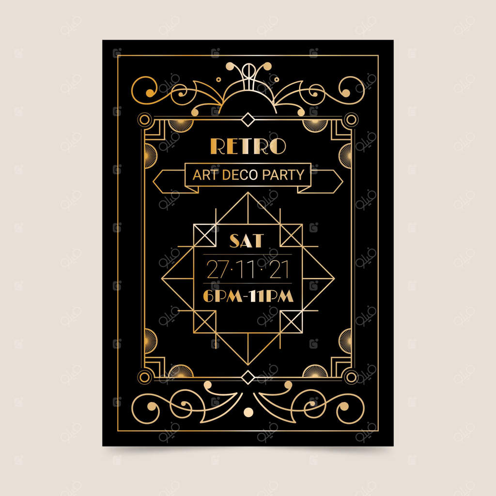 پوستر مهمانی آرت دکو با طراحی تخت