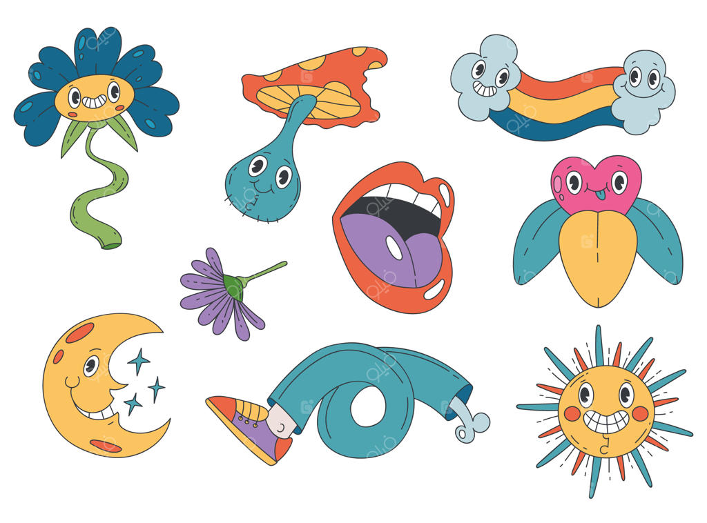 مجموعه طرح‌های مفهومی برچسب‌های روانگردان: طراحی خطی و گرافیکی مدرن و ساده