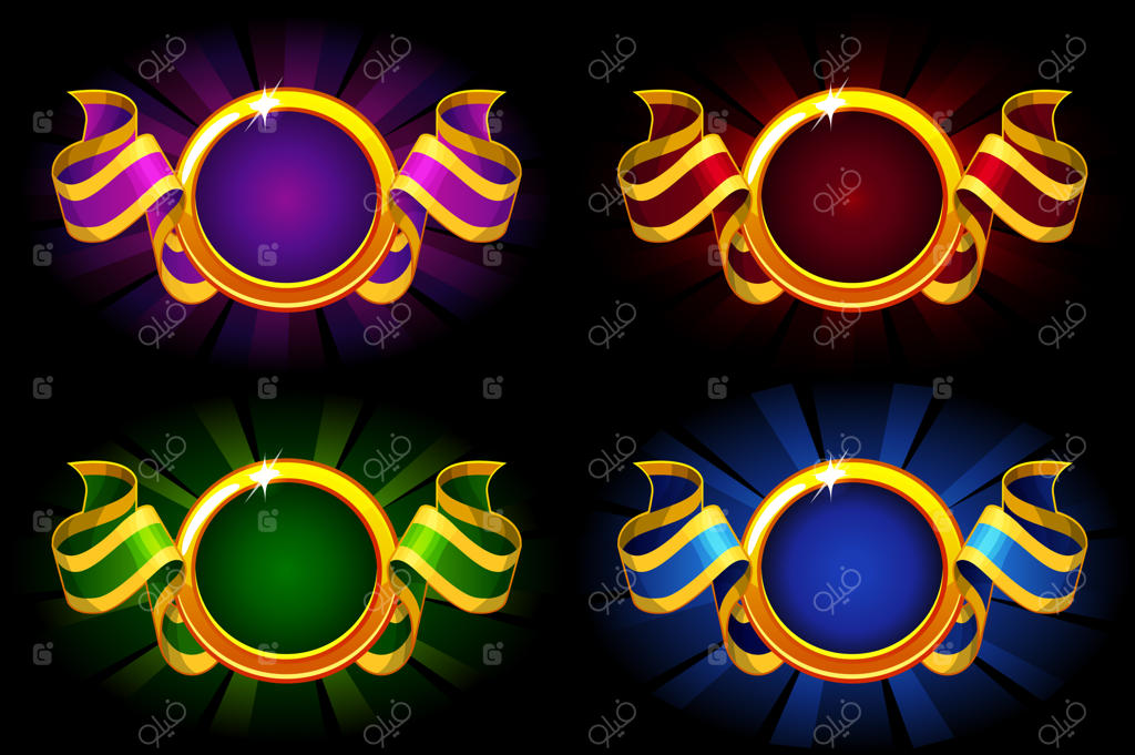 قاب دایره‌ای خالی با روبان در رنگ‌های مختلف - جوایز برای منابع رابط کاربری بازی