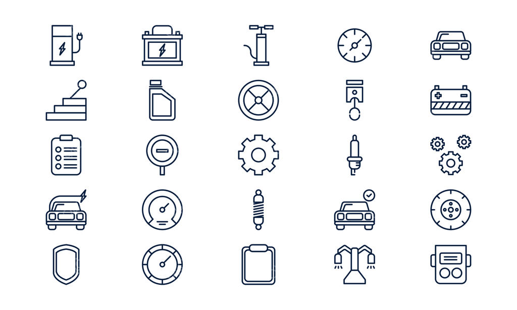 نماد خدمات خودرو: نمایش تعمیر و نگهداری خودرو و پشتیبانی مکانیکی به سبک خطی