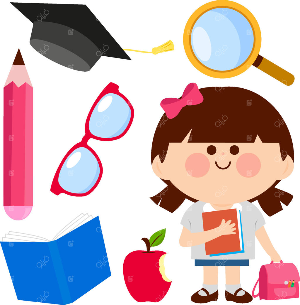 تصویر شادی دانش‌آموز با لوازم‌التحریر مدرسه - وکتور حرفه‌ای