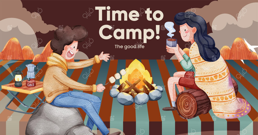 قالب فیسبوک با مفهوم پیک‌نیک پاییزی و سبک آبرنگی