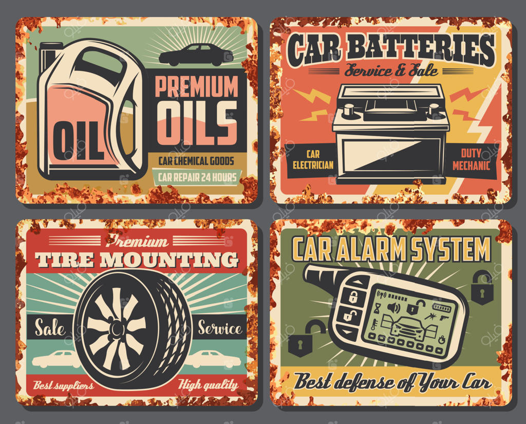 پوسترهای رترو و زنگ‌زده تعمیرگاه خودرو