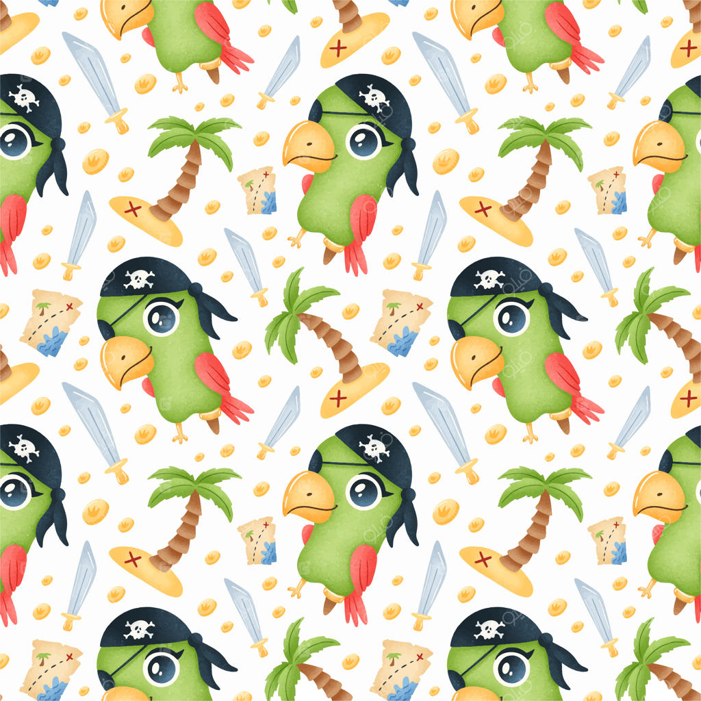 الگوی بدون دوخت دزدان دریایی کارتونی حیوانات بامزه - الگوی طوطی دزد دریایی