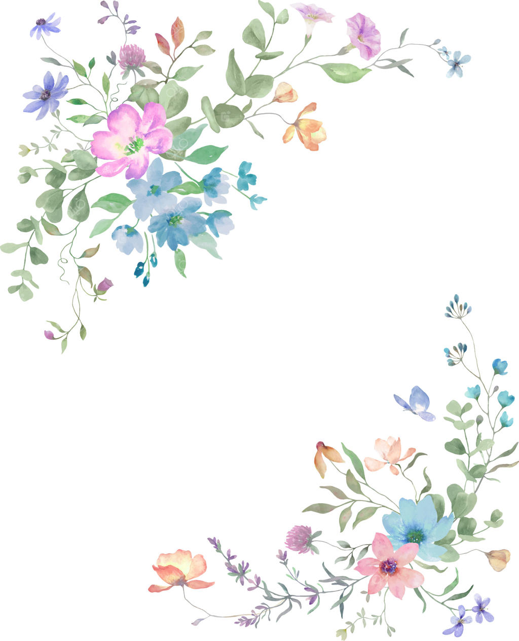 قاب گل‌های آبرنگی با گل‌های وحشی زیبا. طرح گل دست‌کشیده. مناسب برای دعوت‌نامه و کارت تبریک.