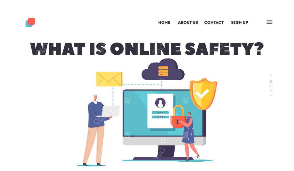 قالب صفحه‌ی امنیت آنلاین: محافظت از کامپیوتر و حساب کاربری با شخصیت‌هایی که بر روی کامپیوتر کار می‌کنند