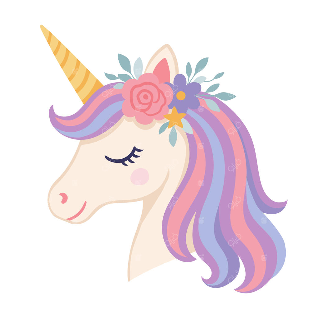 اسطوره‌ی تک‌شاخ فانتزی زیبا با گل‌ها برای طراحی کودکانه در رنگ‌های پاستلی وکتور