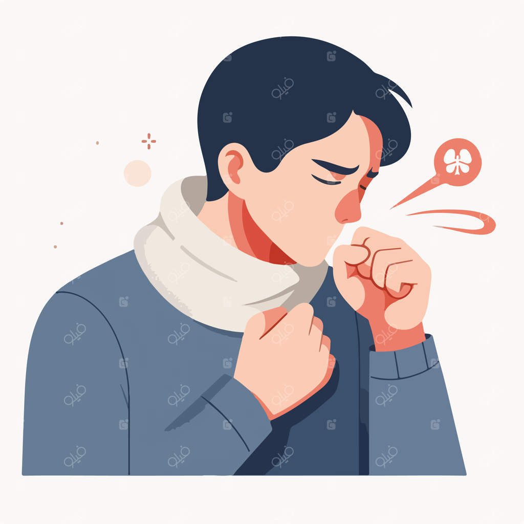 وکتور نوجوانی که در سبک طراحی تخت سرفه می‌کند