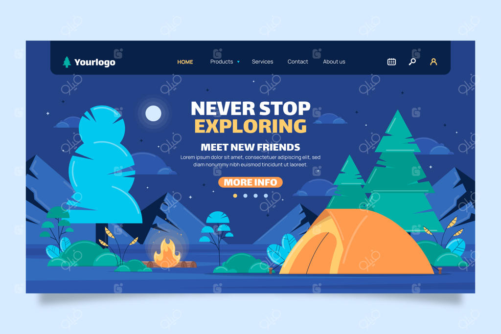 صفحه فرود ماجراجویی کمپینگ با طراحی تخت