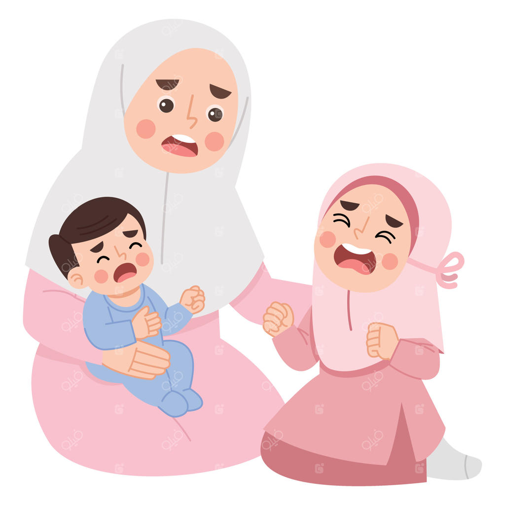 وکتور حرفه‌ای صحنه احساسی گریه مادر و کودکان