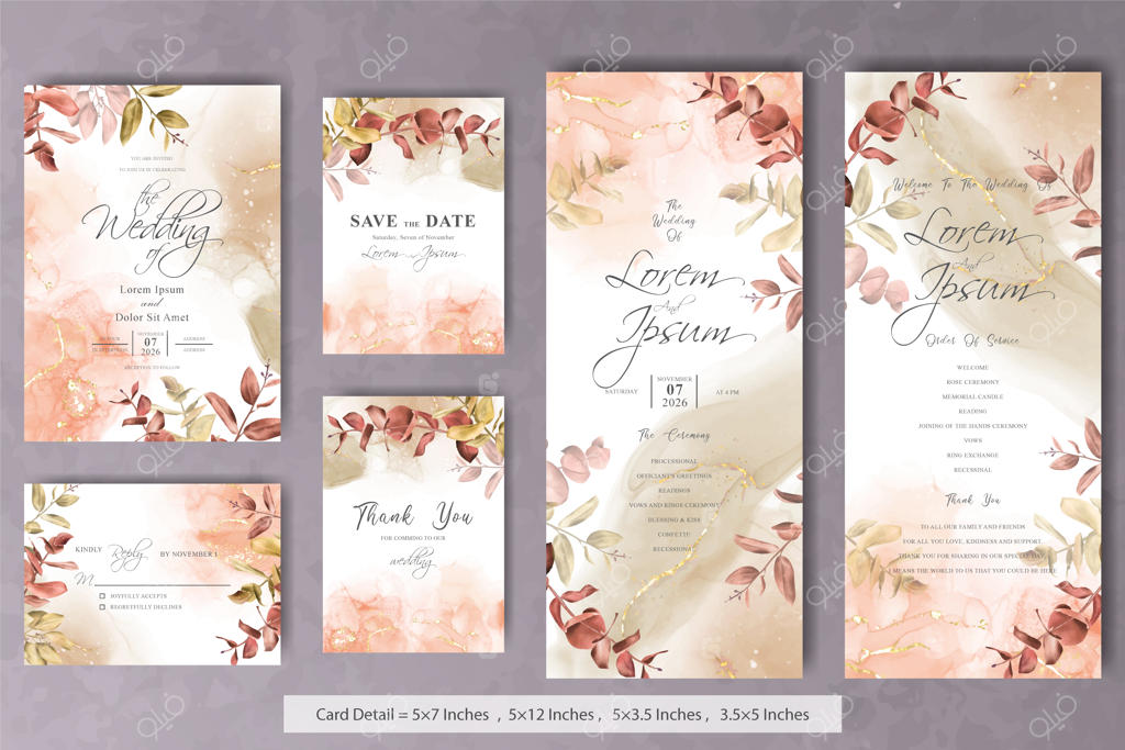 مجموعه قالب کارت دعوت عروسی پاییزی بوهمی روستایی