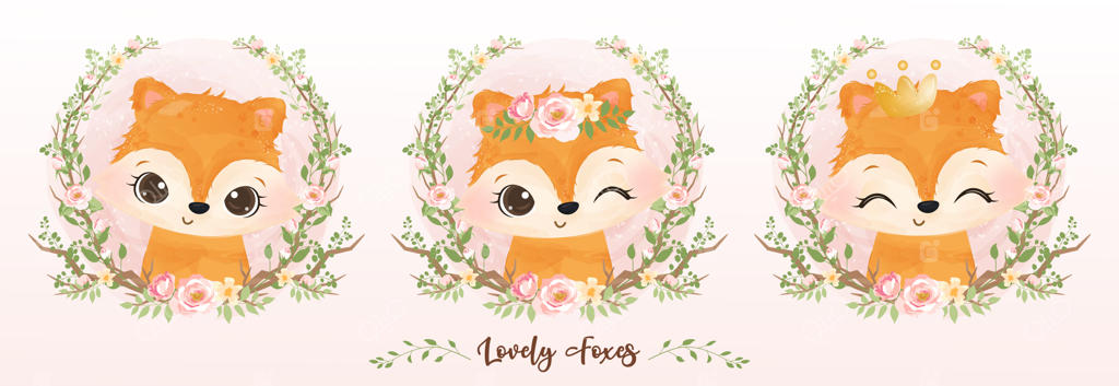 مجموعه آبرنگی بچه روباه‌های بامزه