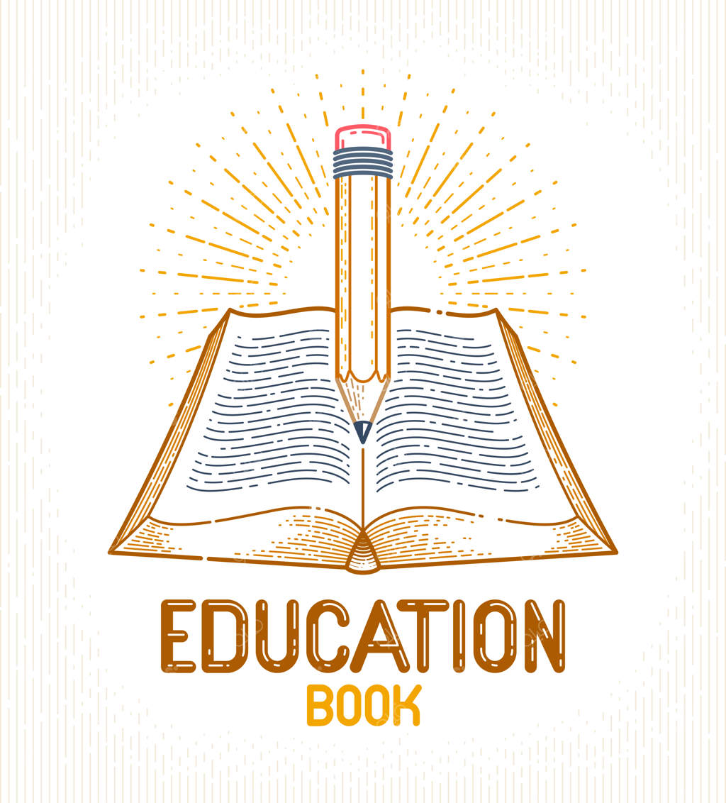 لوگوی برداری یا نشان کتاب و مداد قدیمی: مفهوم دانش و علم، ادبیات آموزشی یا علمی.