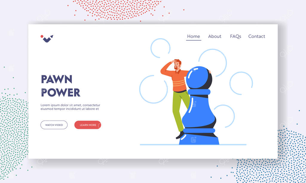 قالب صفحه فرود قدرت پیاده: تاجر با مهره شطرنج - استعاره‌ای از برنامه‌ریزی کسب‌وکار، موفقیت و رهبری