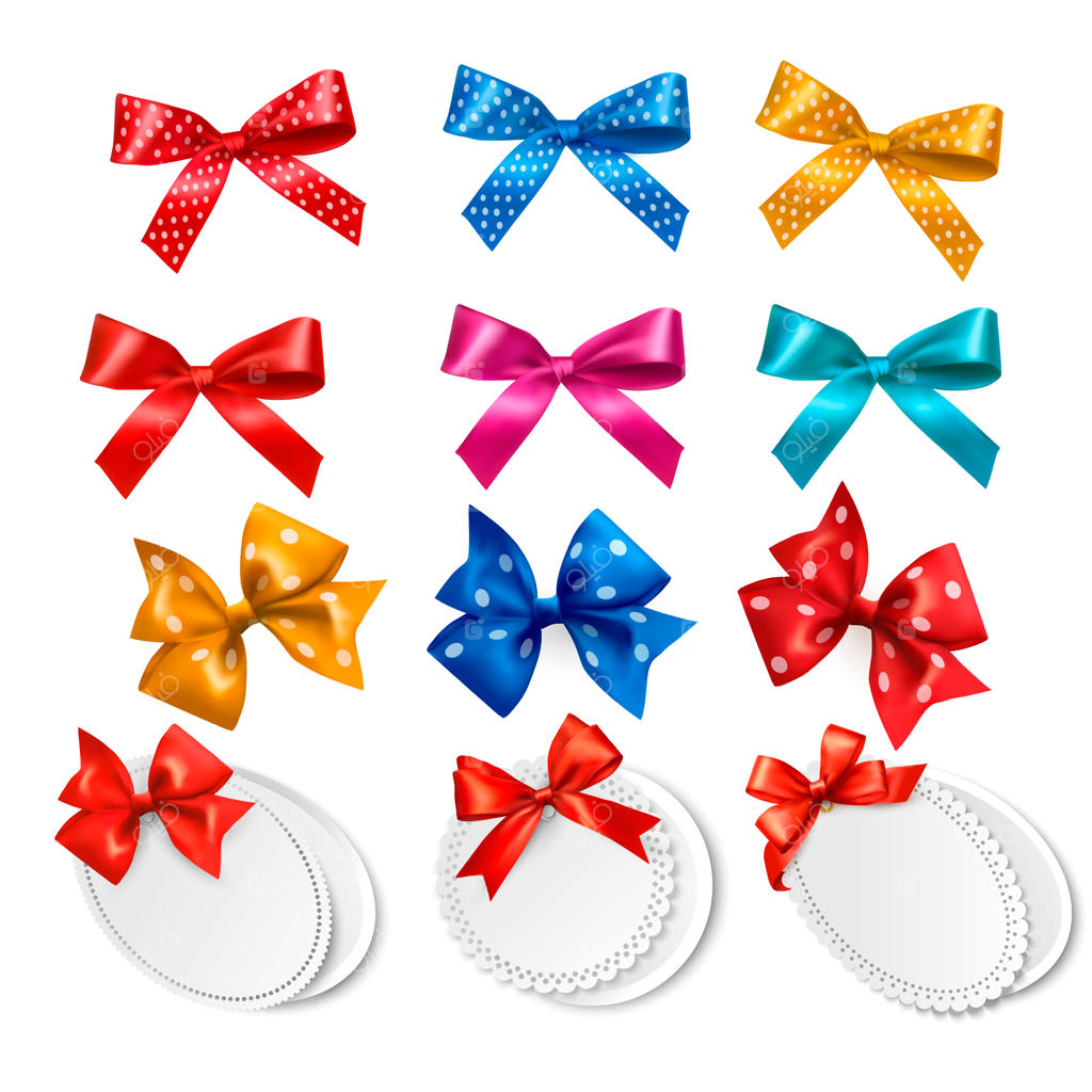 مجموعه‌ای بزرگ از پاپیون‌ها و برچسب‌های رنگارنگ هدیه