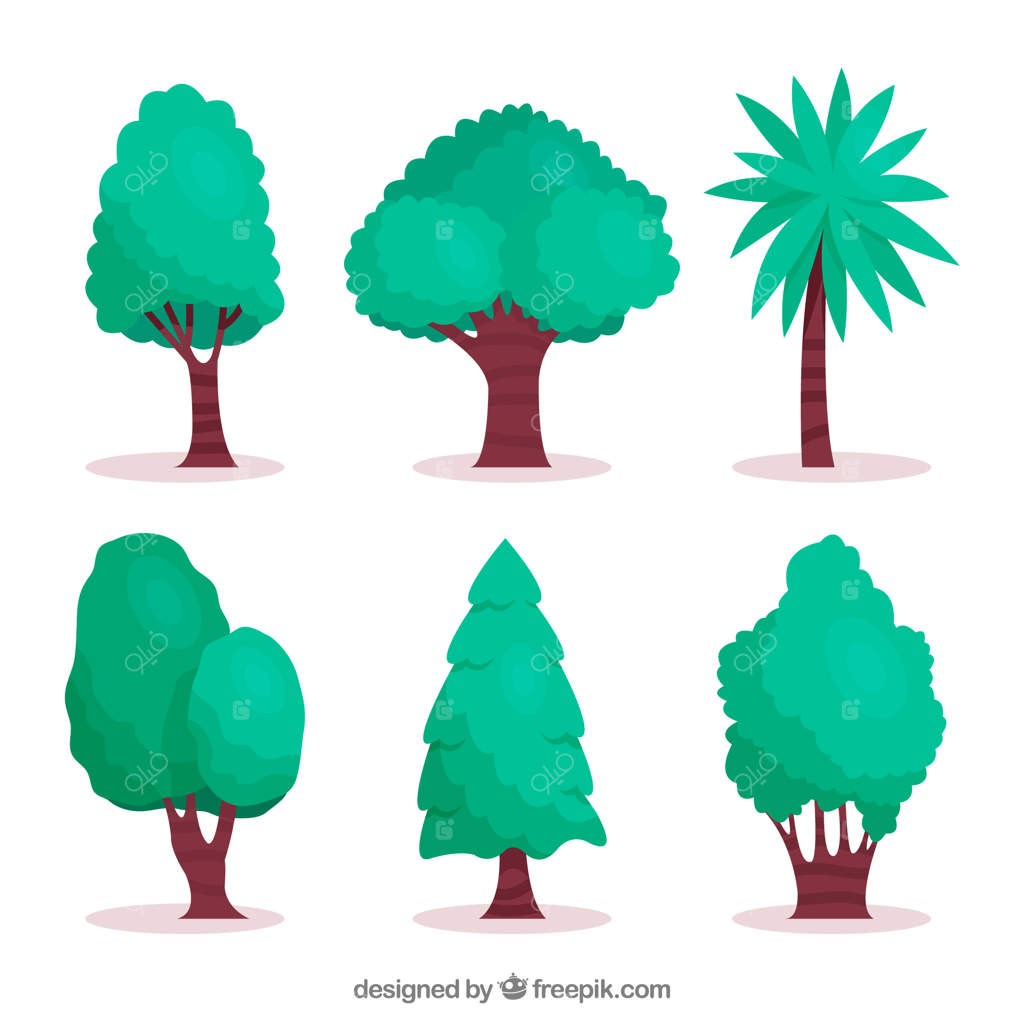 مجموعه‌ای از درختان به سبک دوبعدی