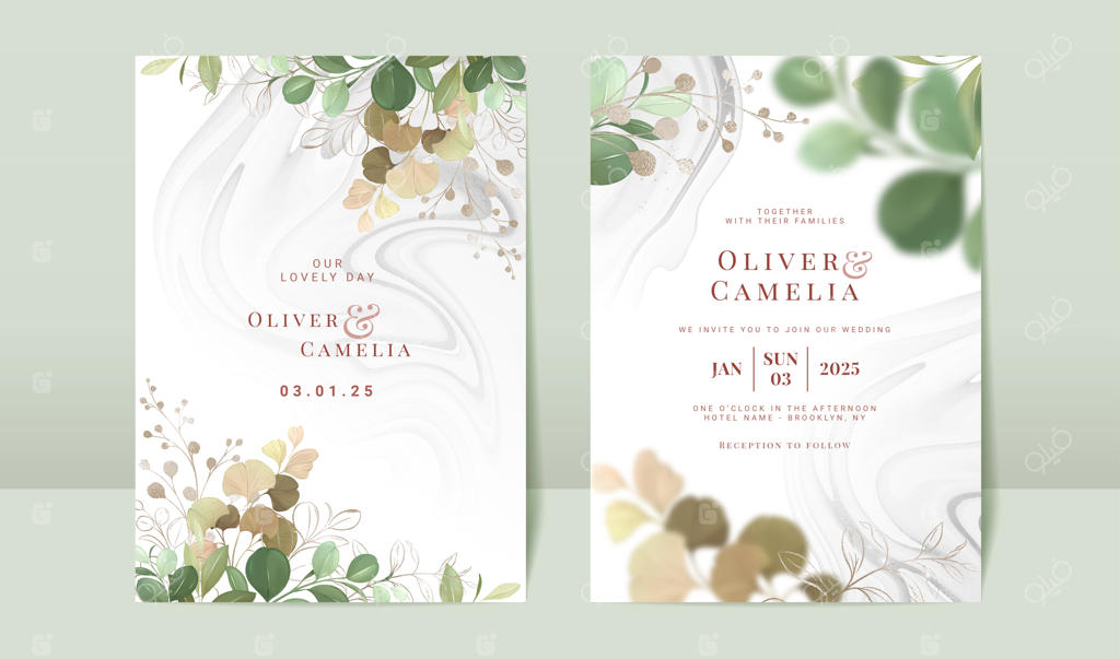 مجموعه قالب کارت دعوت عروسی با طرح سرسبز آبرنگی