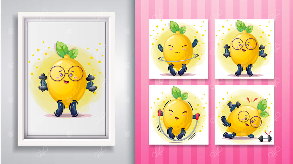 مجموعه‌ای از طرح‌های بامزه لیمو و قاب تزئینی.