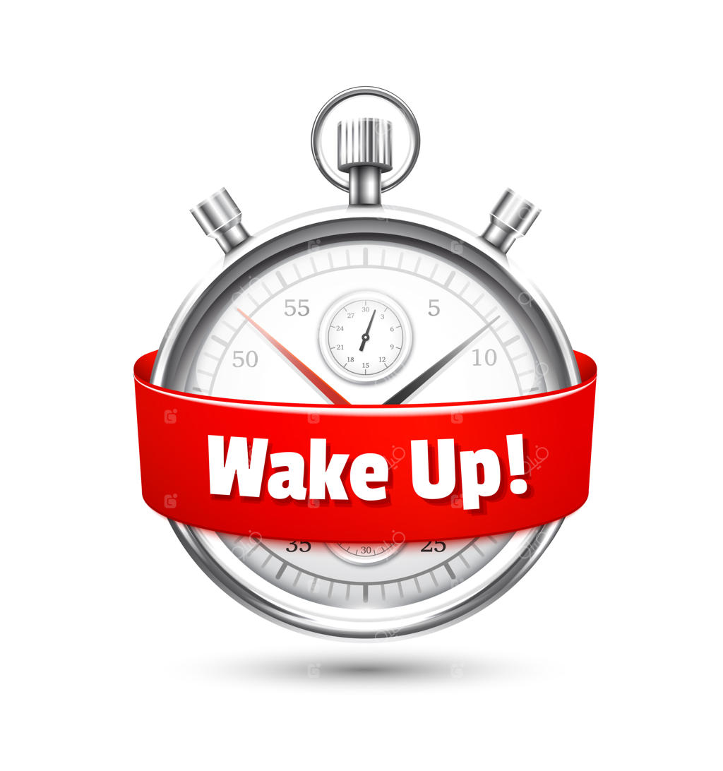 کرنومتر نقره‌ای با روبان قرمز و پیامی برای بیدار شدن از خواب