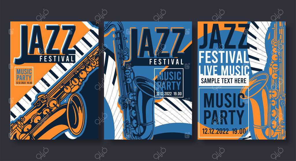پوستر جاز: بنر و بروشور مدرن برای کنسرت‌ها و جشنواره‌های موسیقی - تصویرسازی وکتوری