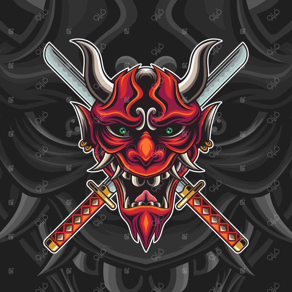 تصویر نقاب شیطان سرخ با کاتانا