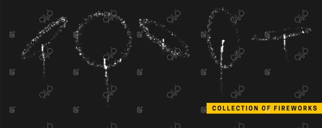 آتش‌بازی نقره‌ای جشنواره. اثر نور سفید بر روی پس‌زمینه سیاه. طراحی واقع‌گرایانه. برداری.