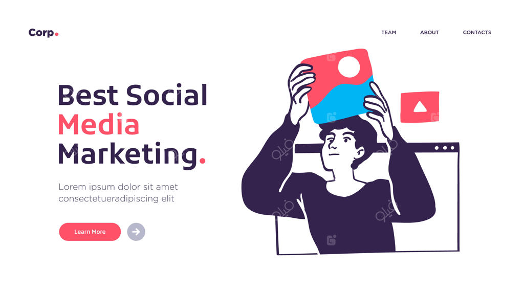 قالب صفحه فرود برای بازاریابی شبکه‌های اجتماعی با طراحی مدرن و ساده