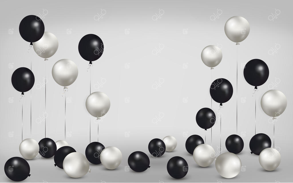 دسته بادکنک روی زمین با فضای خالی برای متن. جشن تولد، پوستر، بنر سالگرد مبارک.