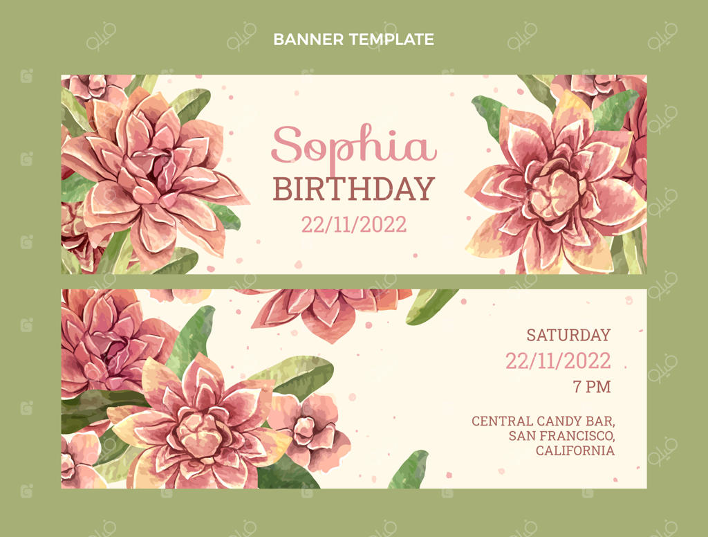 بنرهای تولد افقی نقاشی آبرنگی