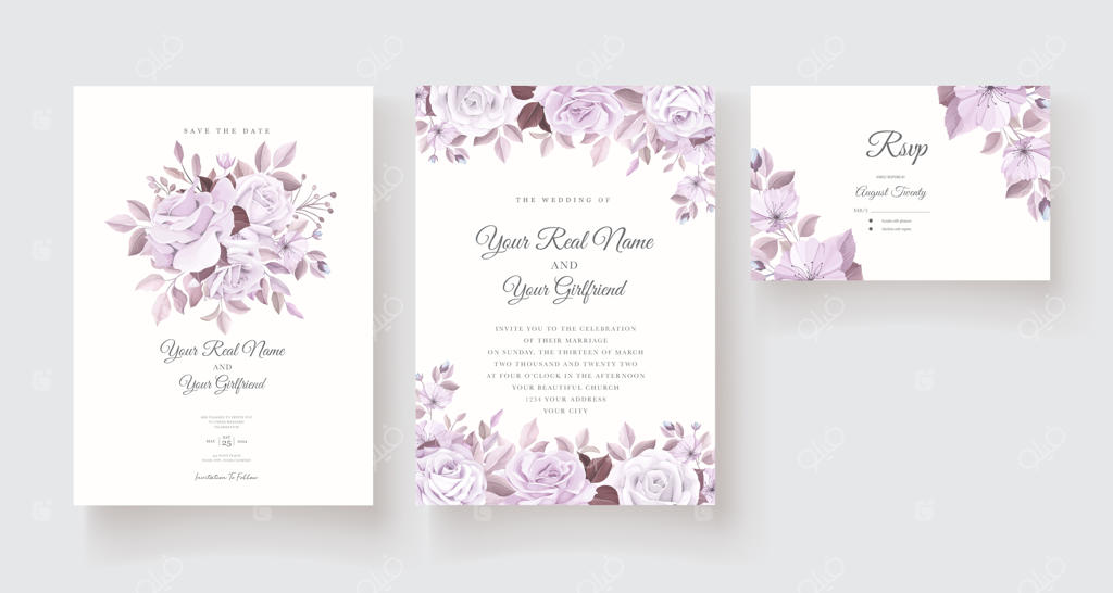 قالب کارت دعوت با گل‌های رز زیبا