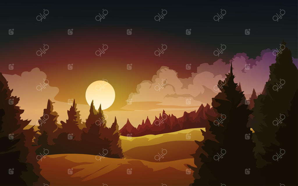 منظره شب قرمز با ماه کامل