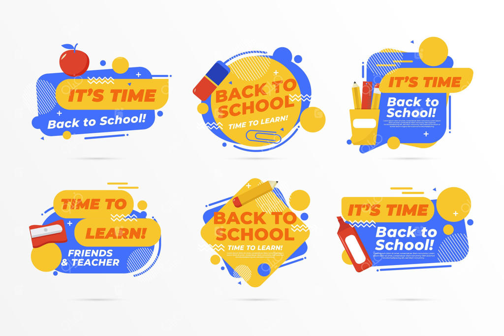 مجموعه برچسب‌های بازگشت به مدرسه با طراحی تخت
