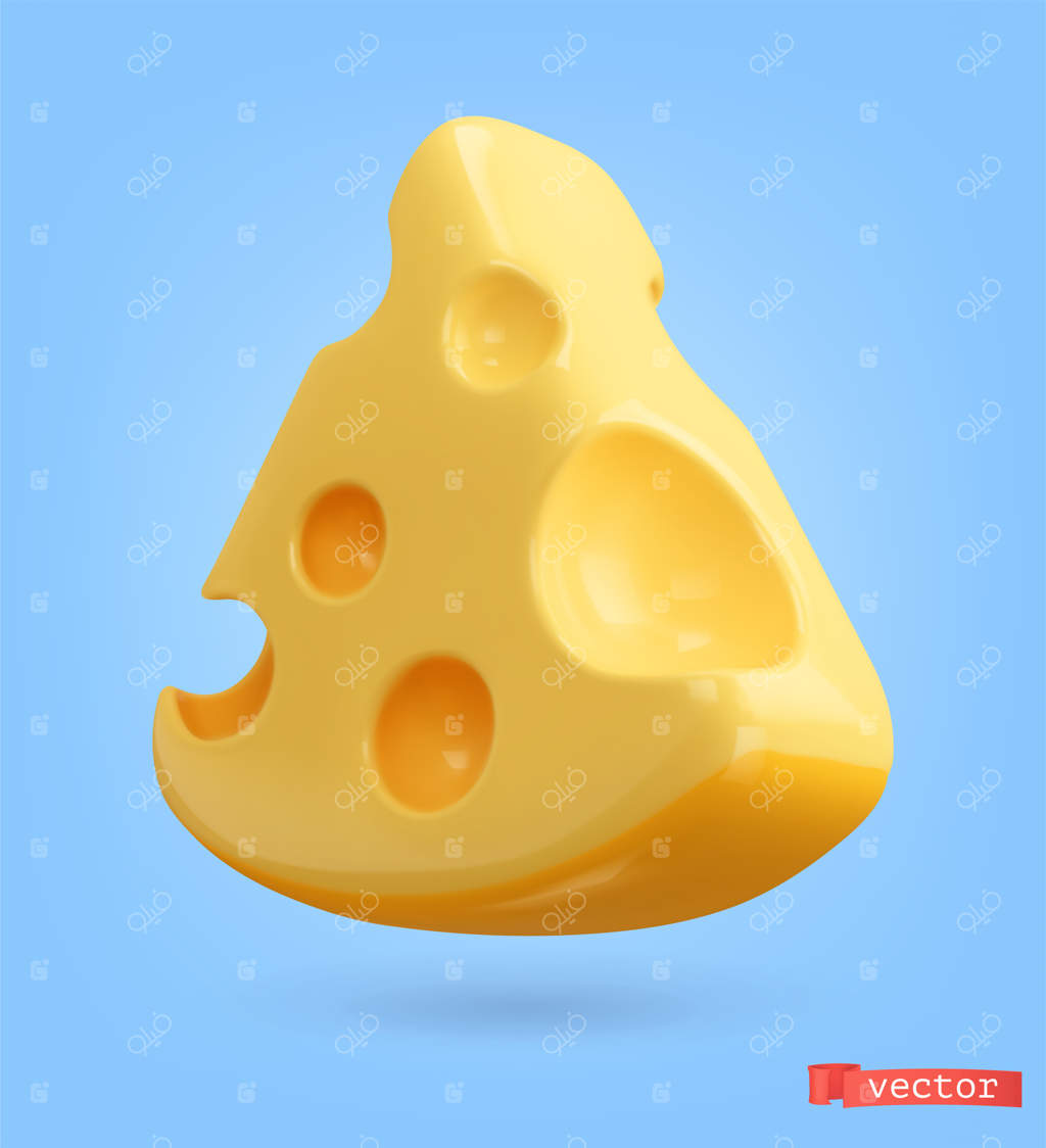آیکون وکتور سه بعدی پنیر کارتونی