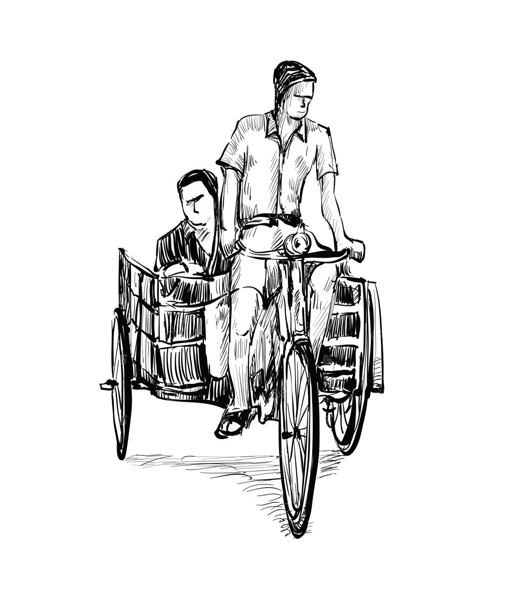 طرح نقلیه در هند: کارگر محلی در حال رانندگی سه‌چرخه سنتی