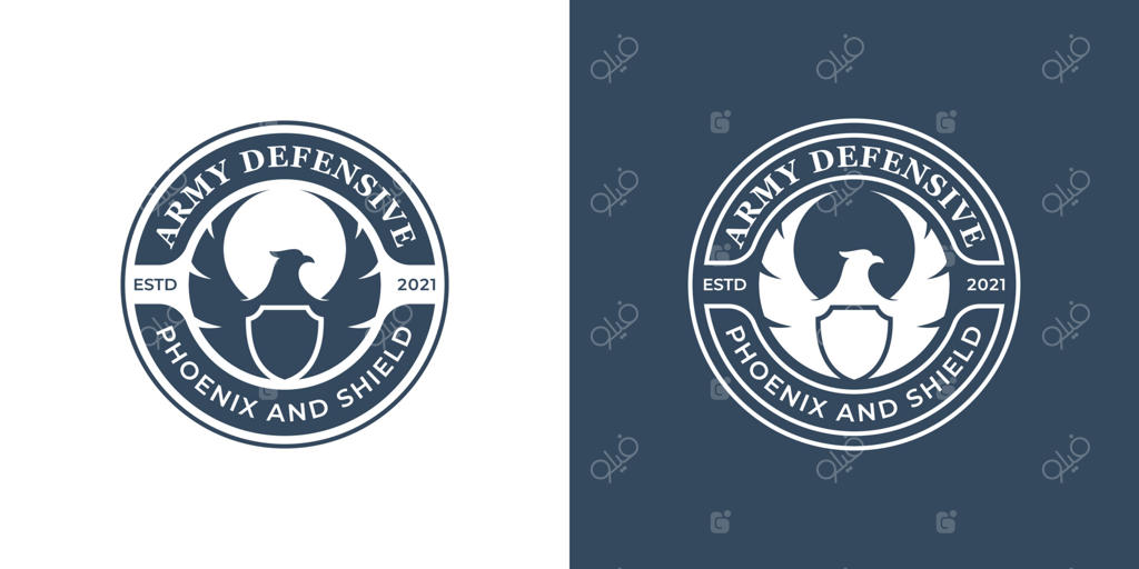 لوگوی کلاسیک وینتیج با تصویر ققنوس یا عقاب و نماد سپر برای طراحی لوگوی مدافع ارتش