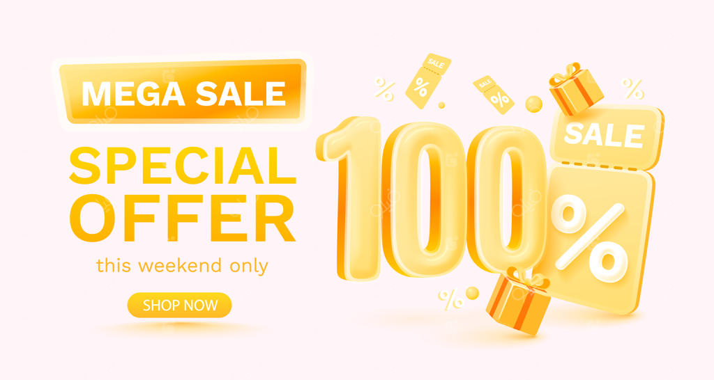 تخفیف ویژه ۱۰۰ درصدی، فروش فوق‌العاده به همراه هدایا و بنر و پوستر تبلیغاتی وکتور