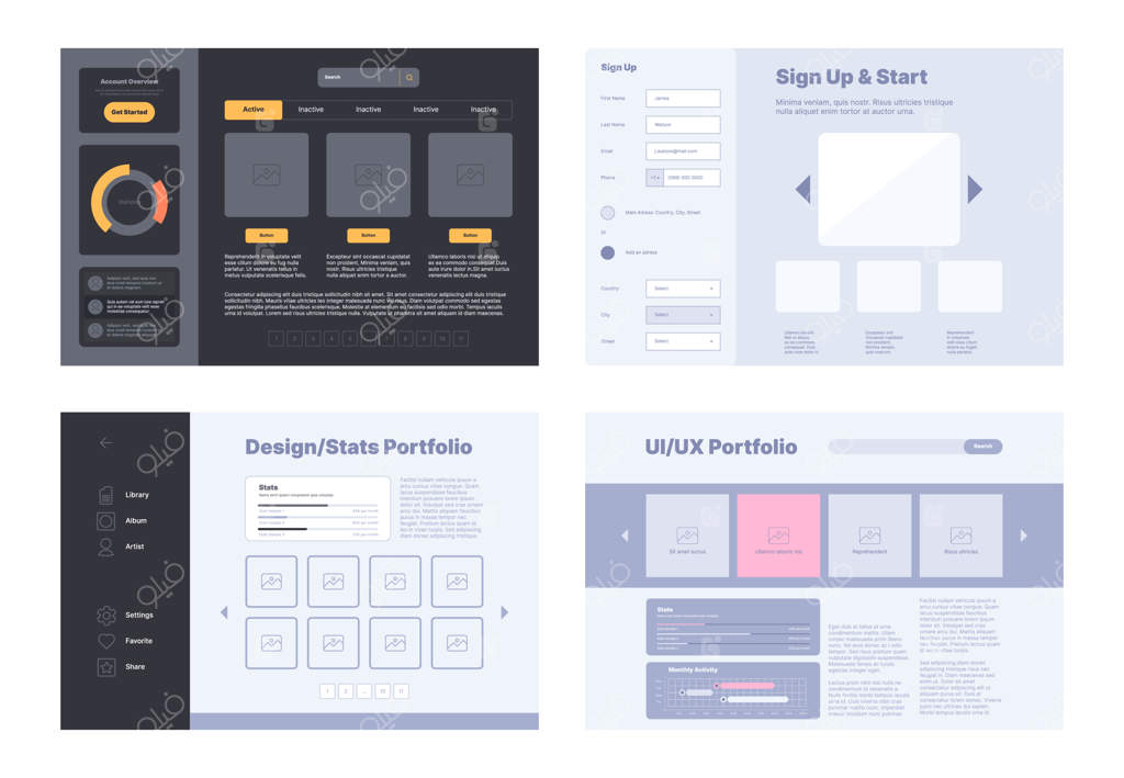 قالب طراحی پورتفولیو وب با پیش‌نمایش داشبورد دیجیتال برای هنرمندان و عکاسان - نمونه‌های رنگارنگ با فضایی برای تصاویر شما