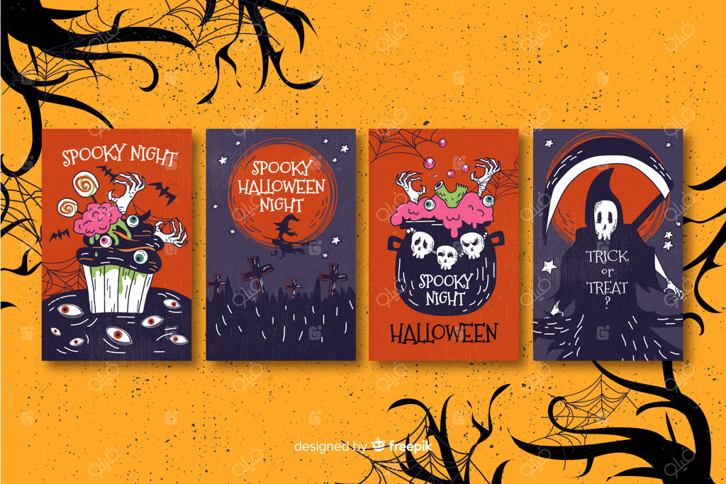 مجموعه کارت‌های طراحی مسطح برای هالووین