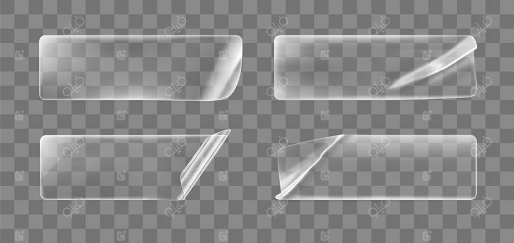 مجموعه ماکت برچسب‌های مستطیلی شفاف با لبه‌های برگشته: برچسب‌های کاغذی یا پلاستیکی شفاف و چسبنده با جلوه چروک و برگشته. آیکون واقع‌گرایانه سه‌بعدی.