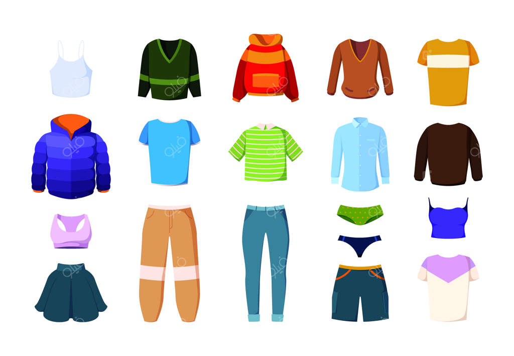 شلوار، شلوار جین، لباس جین، ژاکت، شلوار راحتی، پارچه‌های لباس مردانه و زنانه با تصاویر رنگارنگ جذاب و جالب