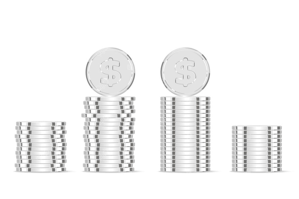 طراحی سه‌بعدی واقع‌گرایانه سکه دلار نقره‌ای: پول فلزی، تصویر برداری وکتور