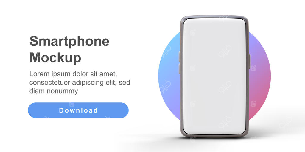 گوشی هوشمند سه‌بعدی با صفحه نمایش خالی؛ قالب صفحه لمسی برای تبلیغات